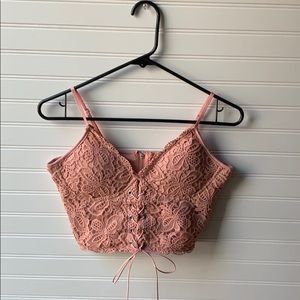 Pink zip up crop top